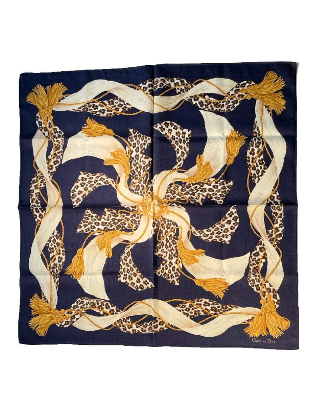 Vintage Christian Dior Leopard Tassel Cotton Scarf